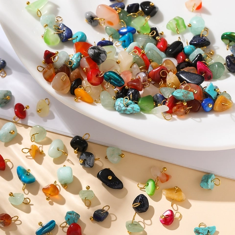 Natural Stone Irregular Chip Pendants Copper Hooks Dyed Agate Turquoise For DIY Jewelry Making Necklace Earring Craft Material