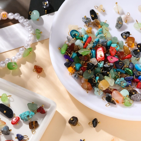Natural Stone Irregular Chip Pendants Copper Hooks Dyed Agate Turquoise For DIY Jewelry Making Necklace Earring Craft Material