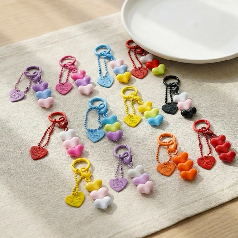 Portachiavi con Perline a Cuore in Resina Colorata Dopamina per Donna Dolce Ciondolo per Borsa Color Macaron Gioielli Regalo