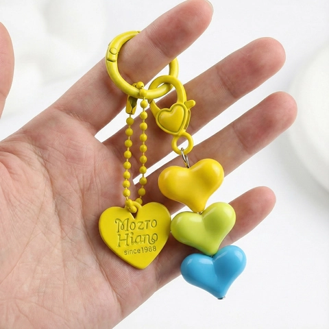 Portachiavi con Perline a Cuore in Resina Colorata Dopamina per Donna Dolce Ciondolo per Borsa Color Macaron Gioielli Regalo