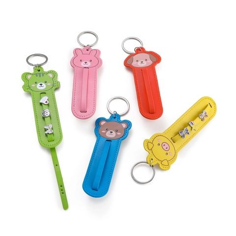 Cartoon Dieren Kunstleer Sleutelhanger Bedrukt Legering Beer Tijger Konijn Patroon Tas Hanger Creatief Accessoire Cadeau