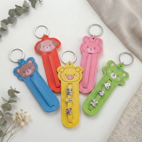 Cartoon Animal Leather Keychain PU Leather Key Ring With Metal Accessories Cute Bag Pendant For Student Couples Women Jewelry