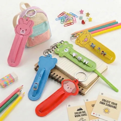 Cartoon Animal Leather Keychain PU Leather Key Ring With Metal Accessories Cute Bag Pendant For Student Couples Women Jewelry