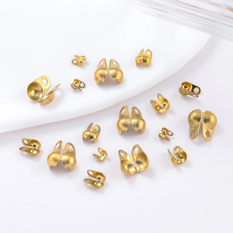Stainless Steel Gold Plated Bead Tips Calottes Foldover End Buckle For DIY Jewelry Making Connector Findings Accessories