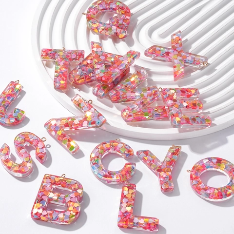DIY Transparent Resin Letter Pendants Heart Shaped Sequins Glitter Alphabet Charms For Keychain Jewelry Making Accessories