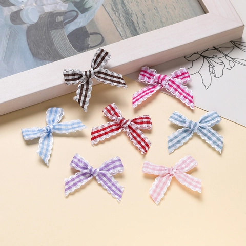 Mini Nœuds en Ruban Vichy à Carreaux Avec Bord Festonné Accessoires de Bricolage pour Barrettes Vêtements Chaussures