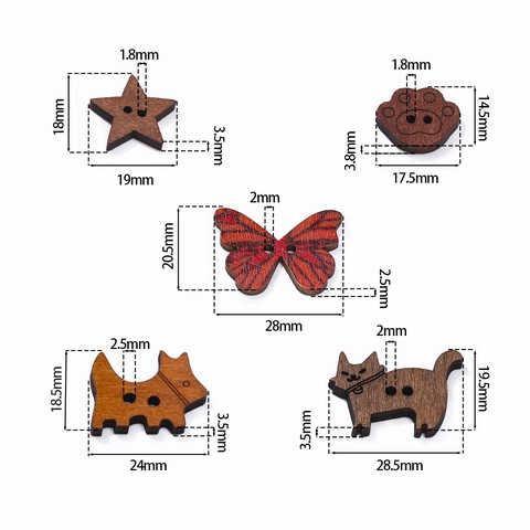 Vintage Cartoon Holzknöpfe Sandelholz Schmetterling Hund Katze Stern Pfote DIY Nähen Zubehör Dekorative Holzknöpfe