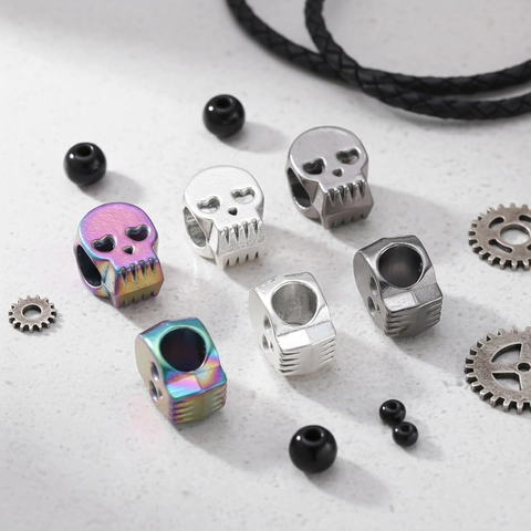 Perles à Grand Trou en Alliage Vintage Forme de Crâne Avec Yeux en Cœur Punk Gothique Accessoire de Bijouterie DIY
