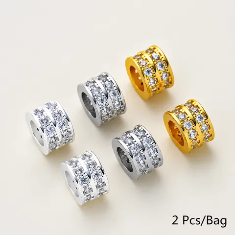Copper 18K Gold Plated Zirconia Barrel Beads Large Hole Spacer Beads For DIY Bracelet Necklace Jewelry Making Findings