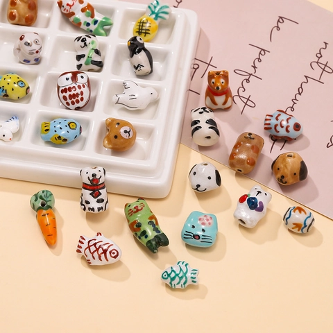 Handmade Ceramic Animal Beads Fruit Porcelain Loose Spacer Beads For DIY Jewelry Making Bracelet Necklace Findings Craft