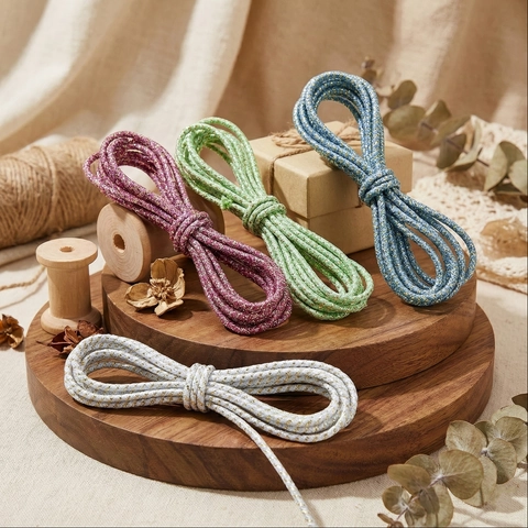 3mm Twisted Braided Viscose Cord With Gold Metallic Thread For DIY Jewelry Making Tag Rope Gift Wrapping Decorative Craft Cord