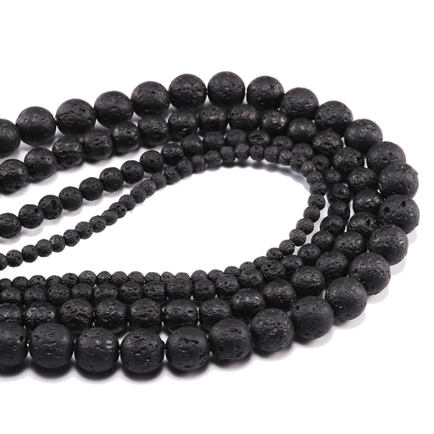 Natural Black Lava Stone Round Loose Beads Frosted Porous Volcanic Rock Beads For DIY Jewelry Making Bracelet Necklace Accessories