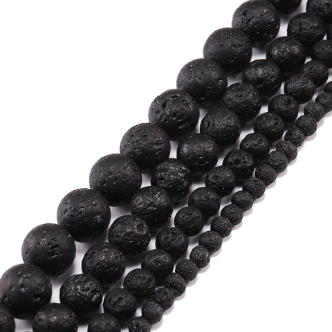 Natural Black Lava Stone Round Loose Beads Frosted Porous Volcanic Rock Beads For DIY Jewelry Making Bracelet Necklace Accessories