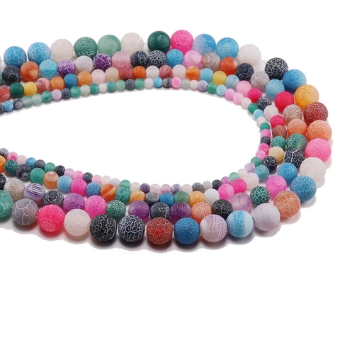 Frosted Crackle Agate Loose Beads Round Natural Stone Dragon Veins Agate Beads For DIY Bracelet Necklace Jewelry Making