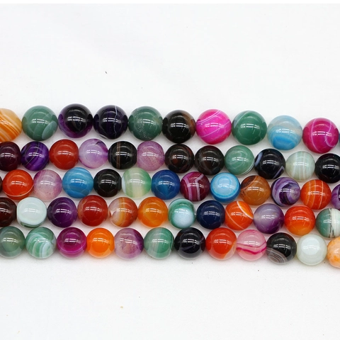 Natural Striped Agate Loose Beads Colorful Round Stone Spacer Beads For DIY Bracelet Necklace Jewelry Making Supplies