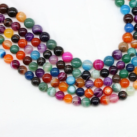 Natural Striped Agate Loose Beads Colorful Round Stone Spacer Beads For DIY Bracelet Necklace Jewelry Making Supplies