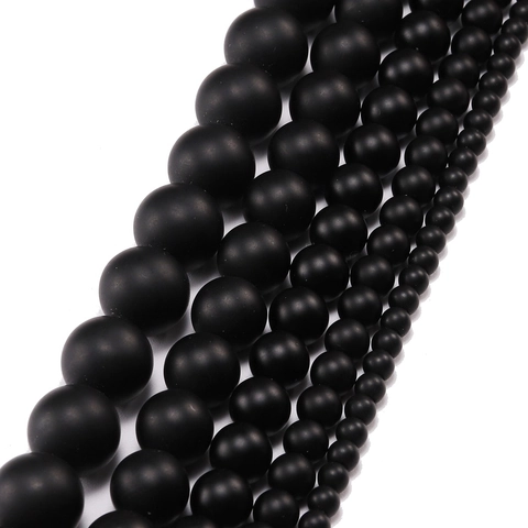 Perline in Vetro Smerigliato Nero Tonde Per DIY Bracciali Creazione Gioielli Finitura Opaca Perline Sciolte Varie Dimensioni