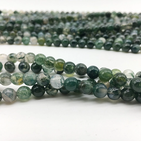 Natural Moss Agate Round Loose Beads Green Water Grass Pattern Stone Beads For DIY Jewelry Making Bracelet Necklace