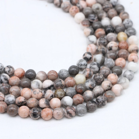 Cuentas Redondas Sueltas de Piedra Cebra Rosa Natural para Fabricación de Joyas Pulsera Collar DIY Cuentas Pulidas