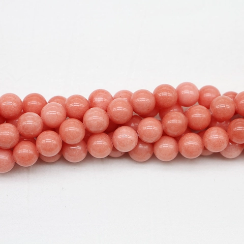 Natural Stone Round Loose Beads Salmon Pink Polished Gemstone Beads For DIY Jewelry Making Bracelet Necklace Strand
