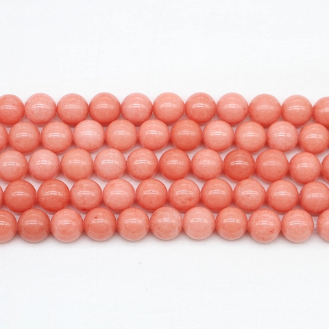 Natural Stone Round Loose Beads Salmon Pink Polished Gemstone Beads For DIY Jewelry Making Bracelet Necklace Strand
