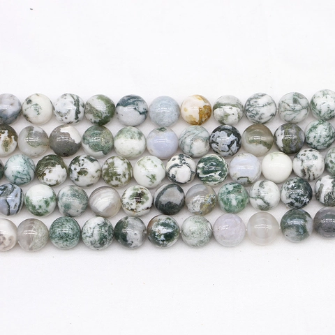 Natural Tree Agate Round Loose Beads Moss Agate Green White Stone Beads For DIY Jewelry Making Bracelet Necklace Accessories