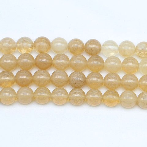 Natural Golden Rutilated Quartz Round Beads Polished Stone Loose Beads For DIY Jewelry Making Bracelet Necklace Crafts