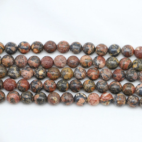 Perles Rondes en Pierre de Jaspe Peau de Léopard Naturel Taches Rouges Perles d'Espacement en Vrac pour Bijoux DIY