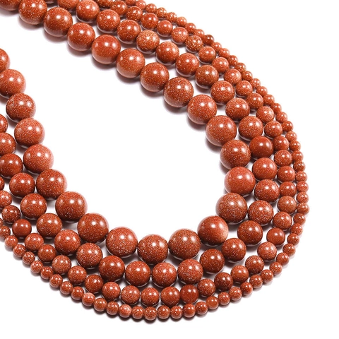 Synthetic Goldstone Round Loose Beads Polished Reddish Brown Sparkling Glitter Beads For DIY Bracelet Necklace Jewelry Making