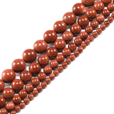 Synthetic Goldstone Round Loose Beads Polished Reddish Brown Sparkling Glitter Beads For DIY Bracelet Necklace Jewelry Making