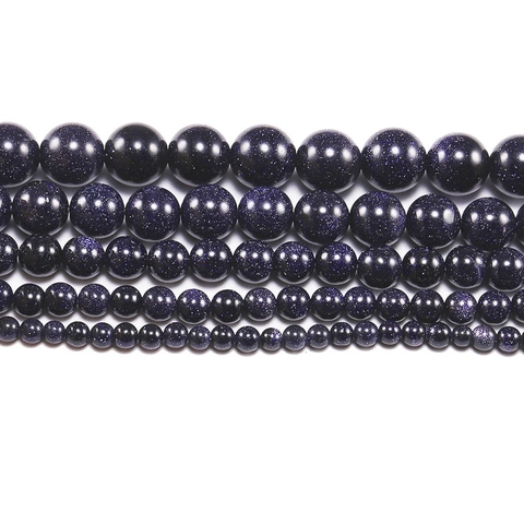 Blue Sandstone Round Polished Loose Beads For DIY Bracelet Necklace Sparkling Goldstone Beads Jewelry Making Supplies
