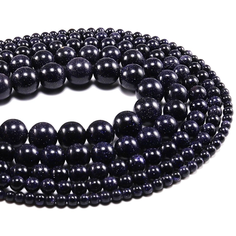 Blue Sandstone Round Polished Loose Beads For DIY Bracelet Necklace Sparkling Goldstone Beads Jewelry Making Supplies