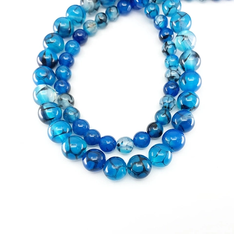 Blue Dragon Vein Agate Round Loose Beads For Jewelry Making DIY Handmade Bracelets Necklaces Natural Stone Beads Ethnic Style
