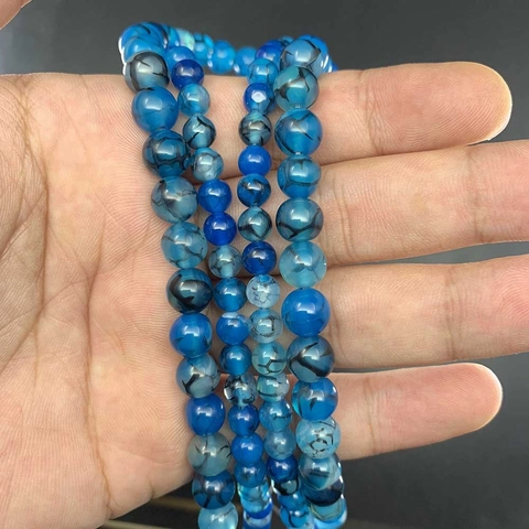 Blue Dragon Vein Agate Round Loose Beads For Jewelry Making DIY Handmade Bracelets Necklaces Natural Stone Beads Ethnic Style