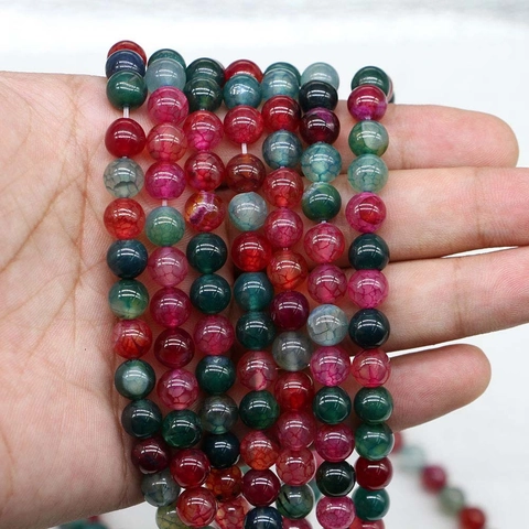 Multicolor Natural Dragon Vein Agate Round Loose Beads For DIY Jewelry Making Bracelet Necklace Accessories Polished Stone