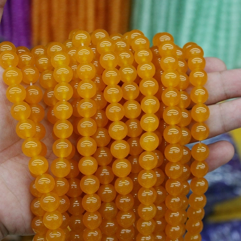 Natural Yellow Chalcedony Stone Round Loose Beads Smooth Polished Gemstone Spacer Beads Strand For DIY Jewelry Making Accessories
