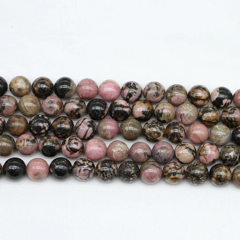 Natural Rhodonite Round Loose Beads With Black Veins Polished Stone For Jewelry Making DIY Bracelets Necklaces Accessory