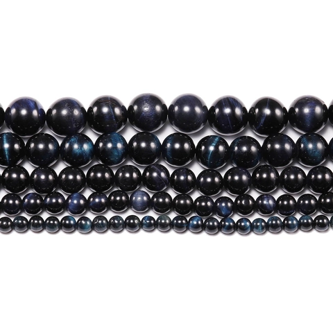 Perle Sciolte Tonde in Pietra Naturale Occhio di Tigre Blu Nero Lucidate Effetto Occhio di Gatto per Creazione Gioielli