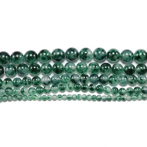 Natural Quartzite Jade Green Floating Flower Round Loose Beads Polished Stone For DIY Jewelry Making Bracelets Crafting