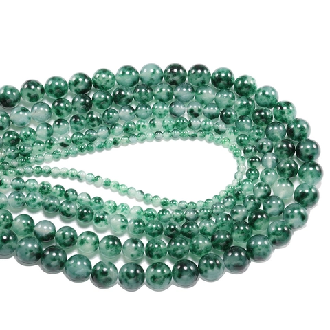 Natural Quartzite Jade Green Floating Flower Round Loose Beads Polished Stone For DIY Jewelry Making Bracelets Crafting
