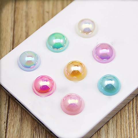 Half Round Flat Back AB Color Faux Artificial Pearls ABS Plastic Iridescent Beads For DIY Jewelry Nail Art Craft Clothing Accessories Decoration