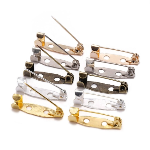 Iron Brooch Pin Backs Safety Catch Bar Pins With Holes Electroplated Metal Base Pin Findings For DIY Jewelry Making Crafts