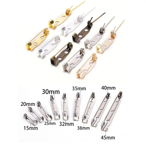 Iron Brooch Pin Backs Safety Catch Bar Pins With Holes Electroplated Metal Base Pin Findings For DIY Jewelry Making Crafts