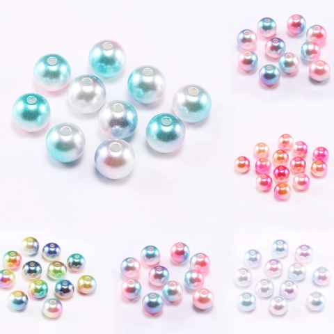Gradient Multicolor ABS Artificial Pearl Beads Round Loose Beads With Hole For DIY Jewelry Necklace Bracelet Making Accessories