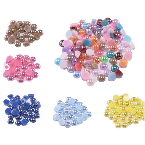 Flatback Half Round Faux Artificial Pearl Beads Iridescent AB ABS Resin Loose Beads For DIY Nail Art Phone Case Decor Craft Supplies