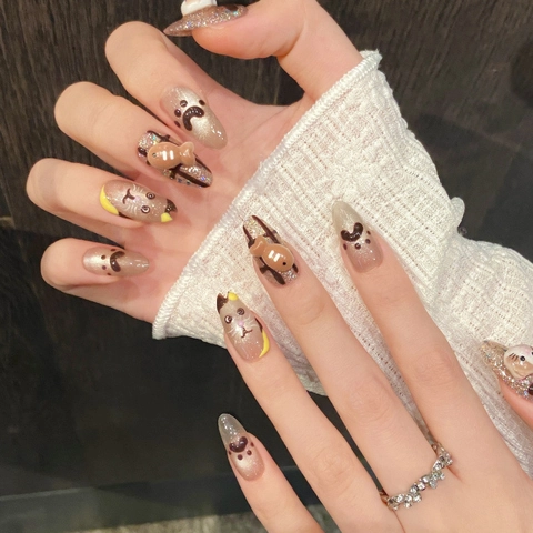 Unghie Finte a Pressione Tema Gatto 3D Fatte a Mano Leopardo Meillard Effetto Occhio di Gatto Set Unghie Finte Donna