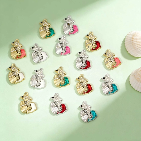 Ciondolo Serie Ocean Delfino Conchiglia in Lega Con Strass Smalto a Goccia d'Olio Fai-da-te Gioielli per Collana Accessori Borsa