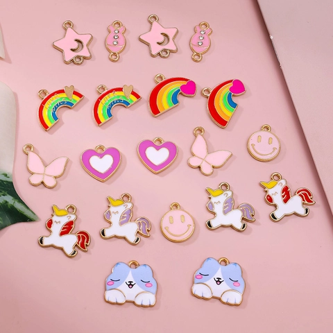DIY Legierung Emaille Anhänger Für Schmuckherstellung Einhorn Regenbogen Herz Tier Schmetterling Katze Stern Lächeln Zubehör