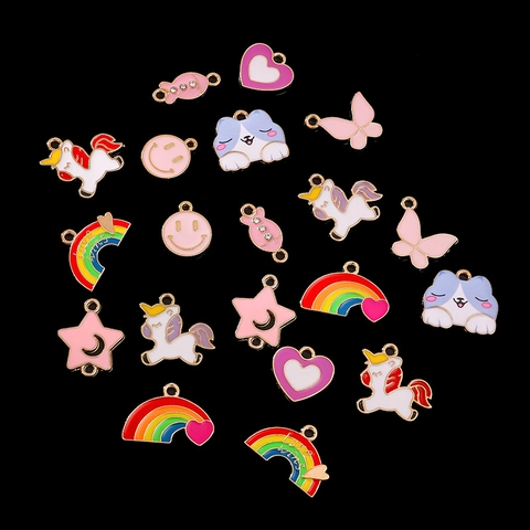 DIY Legierung Emaille Anhänger Für Schmuckherstellung Einhorn Regenbogen Herz Tier Schmetterling Katze Stern Lächeln Zubehör