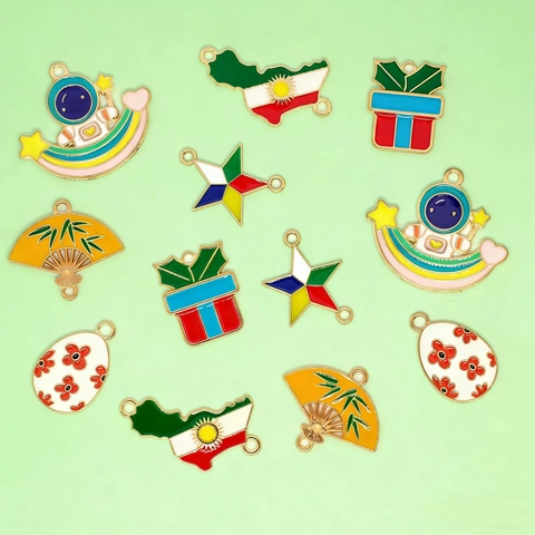 Alloy Enamel Pendant Charms Colorful Astronaut Rainbow Kurdistan Map Star Easter Egg Jewelry Making DIY Accessories